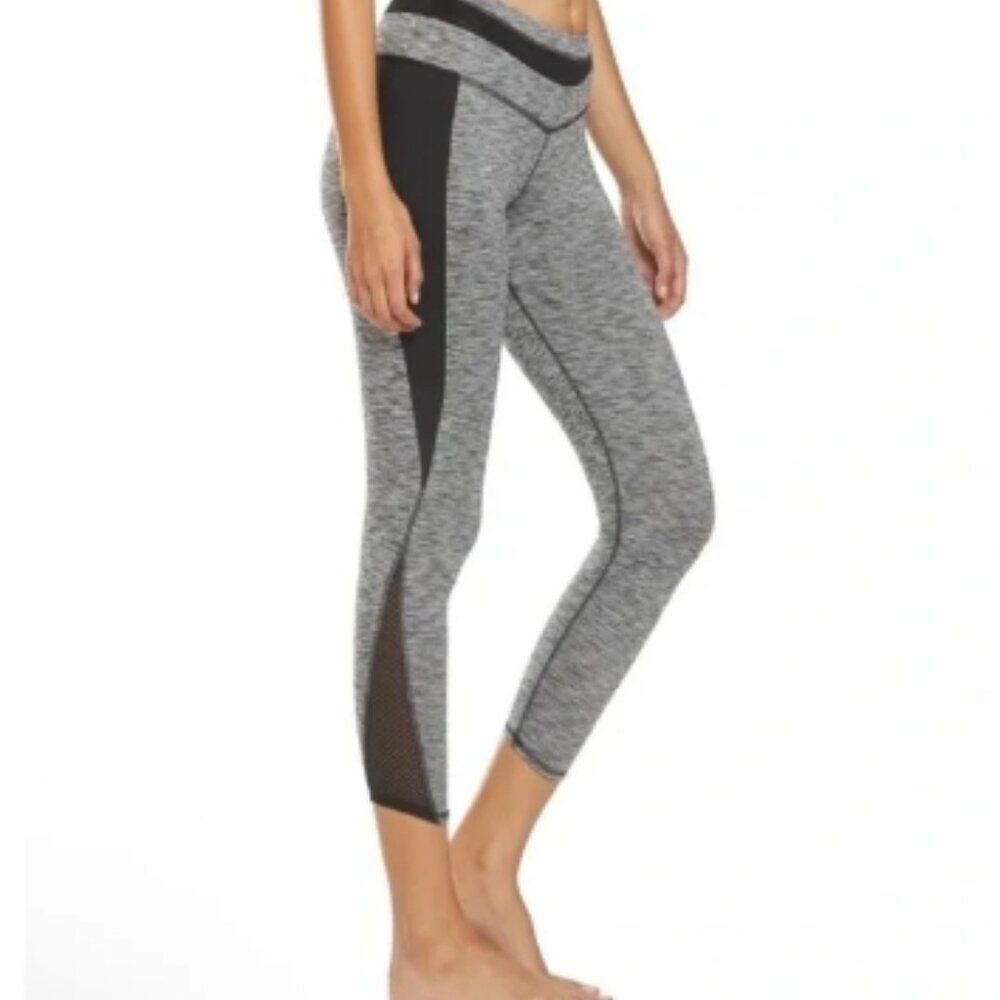 Manduka Yoga Legging Space Dye Heathered Gray Black Mesh in Size M